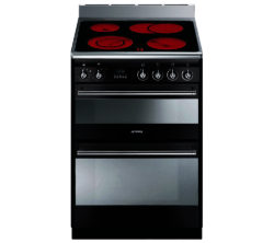 Smeg SUK62CBL8 Electric Ceramic Cooker - Black & Stainless Steel